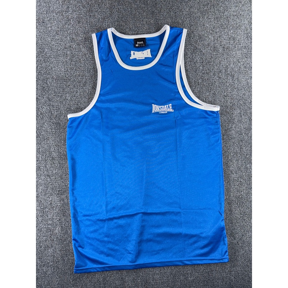 Lonsdale London Mens Boxing Tank Top Blue White Logo Graphic Training Jersey XL